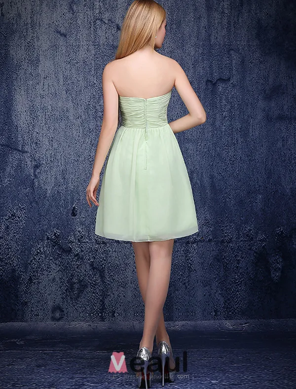 A-line Sweetheart Ruffle Handmade Flower Green Bridesmaid Dress