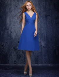 A-line V-ansatz Rüsche Royalblau Brautjunferkleider