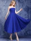 Simple Empire Strapless Backless Ruffle Chiffon Royal Blue Bridesmaid Dresses