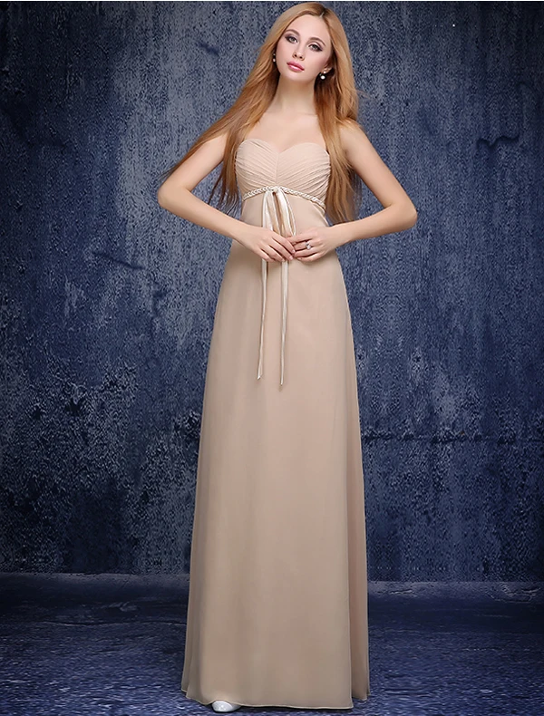 Søte Prinsessen Imperium Sweetheart Krusning Strikke Skjerf Champagne Chiffon Brudepikekjoler