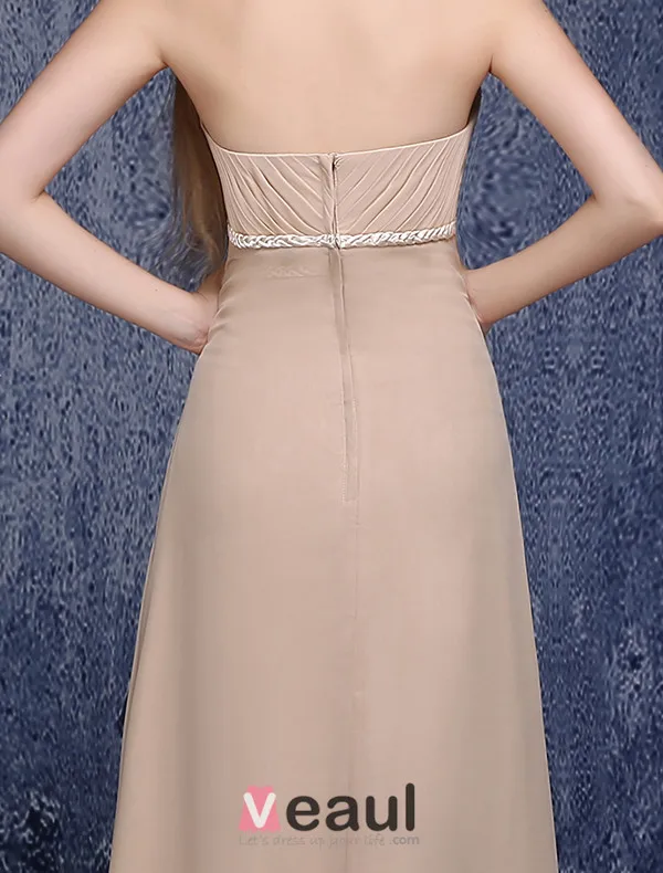 Niedliche Prinzessin Imperium Schatz-rüsche-schärpe Strick Champagner Chiffon Brautjunferkleider
