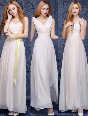 6 Modèles De Robes De Demoiselle D Honneur En Mousseline De Soie Champagne Lumière Une Ligne