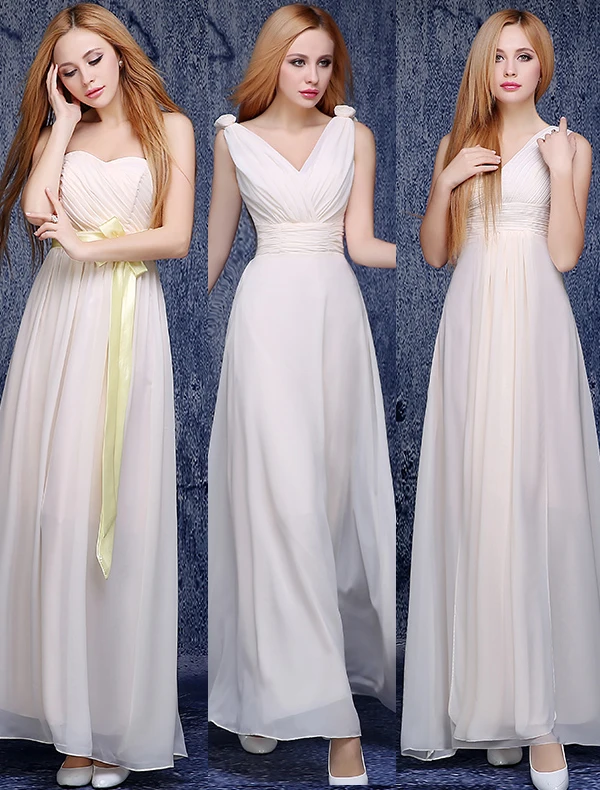 6 Stiler Av A Linje Chiffon Lys Champagne Brudepikekjoler