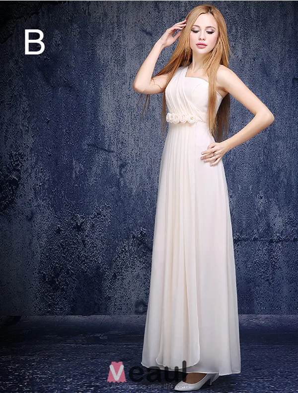 6 Modèles De Robes De Demoiselle D'honneur En Mousseline De Soie Champagne Lumière Une Ligne