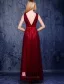 Une Ligne De V-cou Appliques De Dentelle Bordeaux Robe De Soirée De Tulle