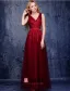 Une Ligne De V-cou Appliques De Dentelle Bordeaux Robe De Soirée De Tulle