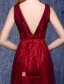 Une Ligne De V-cou Appliques De Dentelle Bordeaux Robe De Soirée De Tulle