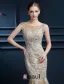 Luxury A-line Mermaid Square Neckline Backless Lace Champagne Tulle Evening Dress