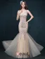 Glitter Trumpet / Mermaid V-neck Beading Rhinestone Backless Champagne Evening Dress/ Prom Dress