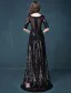 Empire Square Neckline Lace Flowers Black Sequins Evening Dress