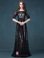 Empire Square Neckline Lace Flowers Black Sequins Evening Dress