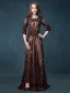 Empire Square Neckline Lace Flowers Black Sequins Evening Dress