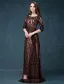 Empire Square Neckline Lace Flowers Black Sequins Evening Dress
