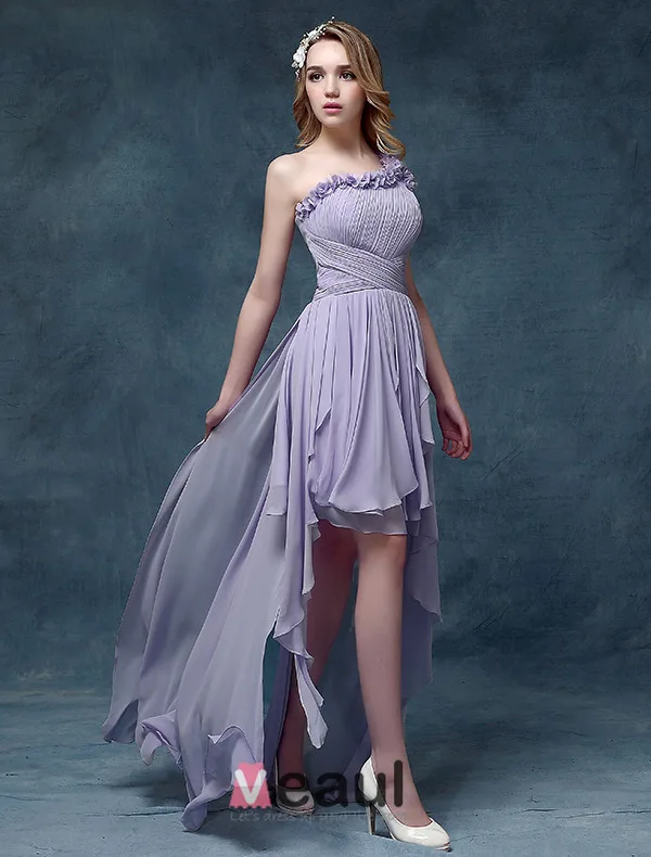 Empire One-shoulder Flower Ruffle Asymmetrical Chiffon Cocktail Dress