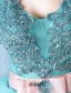 Glitter Imperium V-hals Paljetter Appliques Blonder Sash Korte Bassenget Blå Tyll Cocktailkjole