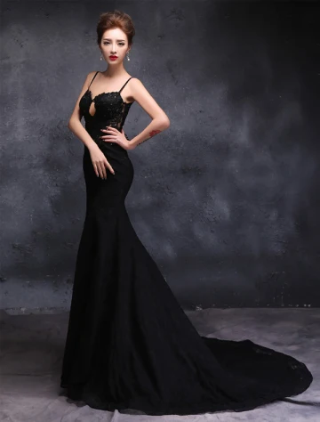 Bretelles Spaghetti Chérie Élégant Appliques Robe De Soirée En Dentelle