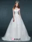 A-line Fyrkantig Ringning Applikationer Spets Beading Strass Organza Bröllopsklänning