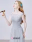 2015 A-line Lace Square Neckline Beading Ruffle Grey Tulle Evening Dress