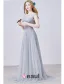 2015 A-line Lace Square Neckline Beading Ruffle Grey Tulle Evening Dress