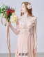 A-ligne Percé À La Main Des Fleurs De Dentelle Sans Dossier Perle Robe De Soirée En Mousseline De Soie Rose