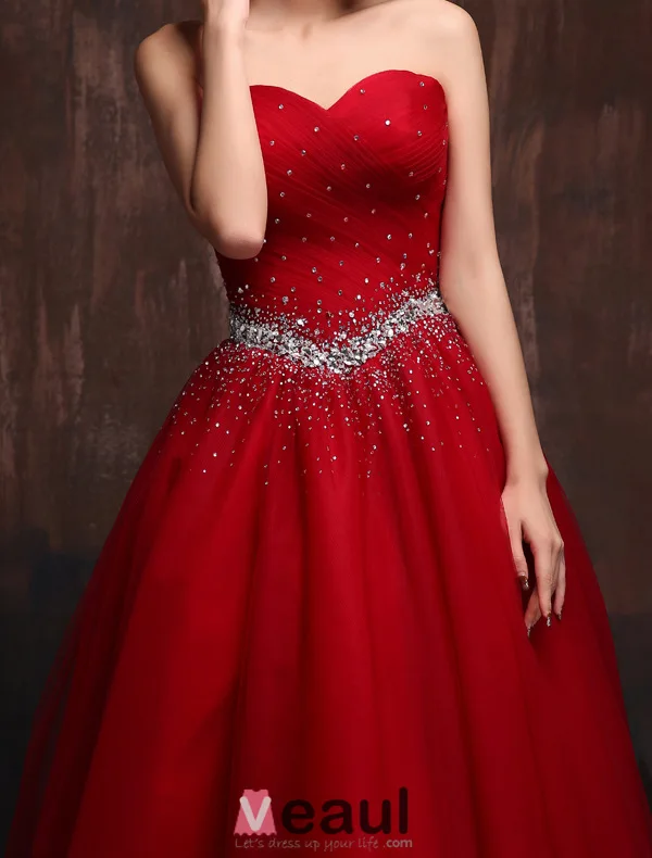 Glitter Kjæreste Beading Rhinestones Volanger Tyll Kongeblå Ballkjole