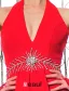 Mode Grimma V-ringad Beading Rhinestonekristallen Backless Röd Chiffong Aftonklänning