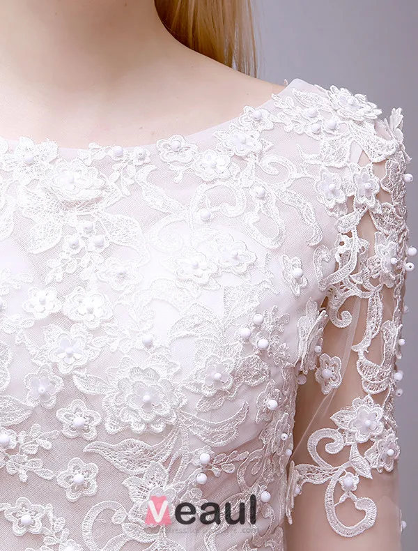 2015 A-line Square Neckline Beading & Lace Summer Short Asymmetrical Wedding Dress