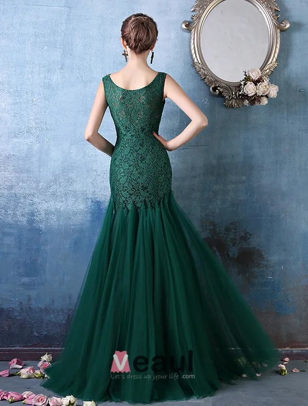 Glamorous Quadratischen Ausschnitt Mit Metallkette Grüne Spitze Organza Abendkleid