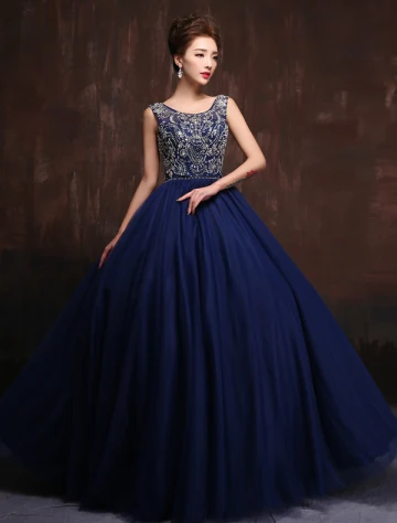 Luksusowe Linkę Rhinestone Wycięciem Niebieski Royal Tiulu Kryształ Sukienka Na Studniówkę