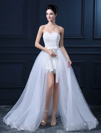 Courte Mini Manches Chérie Robe De Mariée De Queue Détachable