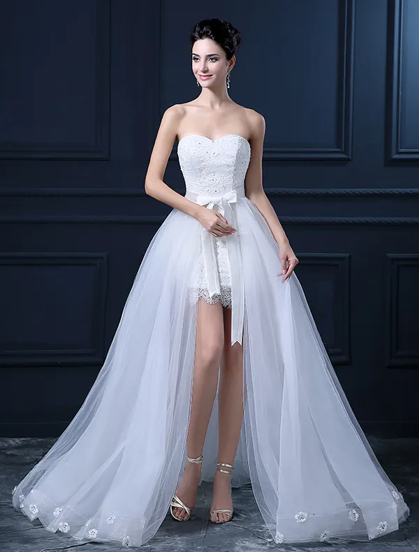 Short & Mini Sweetheart Sleeveless Detachable Tail Wedding Dress