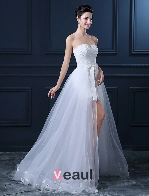 knee length dresses for ladies Mini Wedding Dress With Removable Waist Skirt