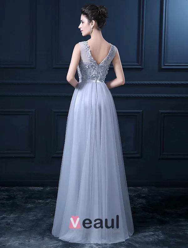 A-line Urringning Backless Beading Blommor Skärp Tyll Studentklänningar