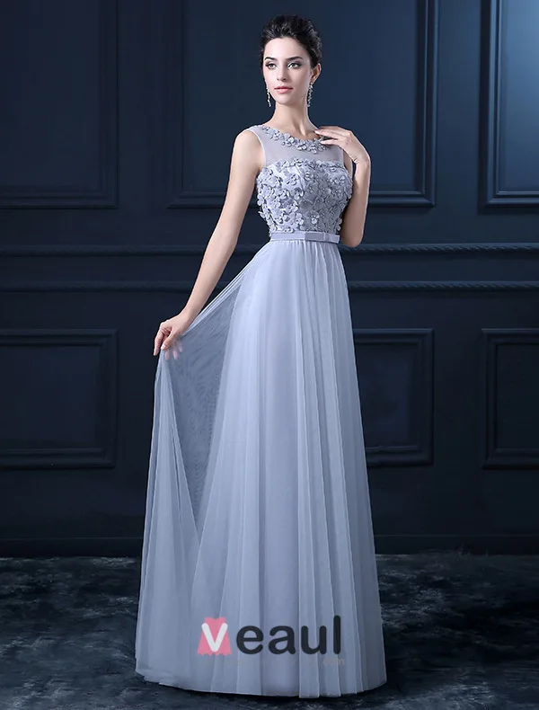 A-line Urringning Backless Beading Blommor Skärp Tyll Studentklänningar