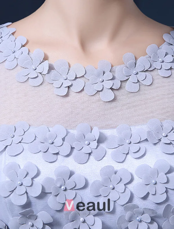 A-line Urringning Backless Beading Blommor Skärp Tyll Studentklänningar