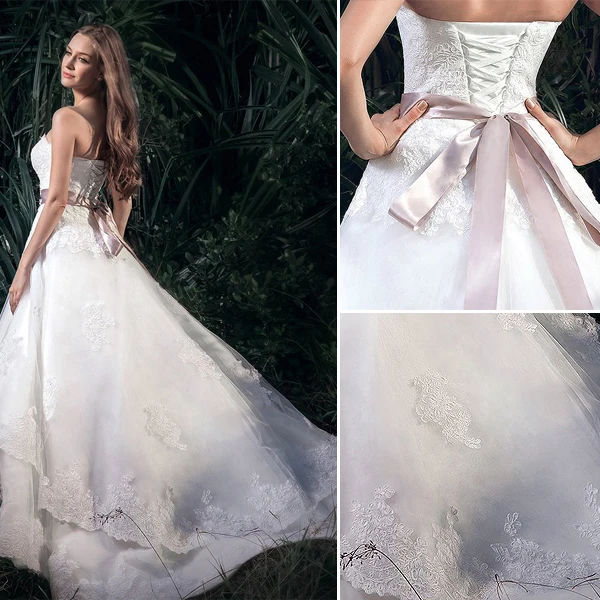 A-linje Sweetheart Ärmlös Applikationer Spets Organza Satin Bröllopsklänning