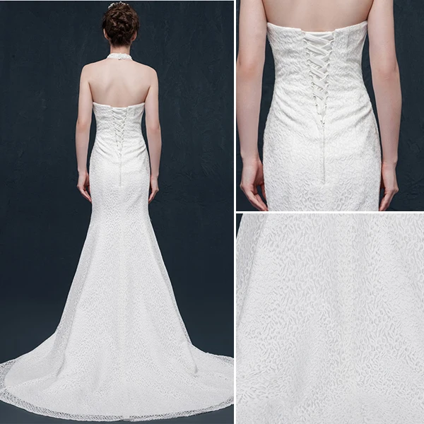 Mermaid halter beading pearl rhinestone crystal lace wedding Dress