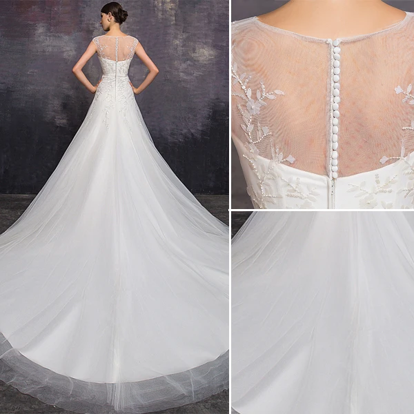 Eleganta En-line Fyrkantig Ringning Beading Paljetter Organza Bröllopsklänning