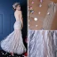 Sexy White Prom Dress Mermaid Transparent Tulle Feather Party Dress With Sequins And Rhinestone
