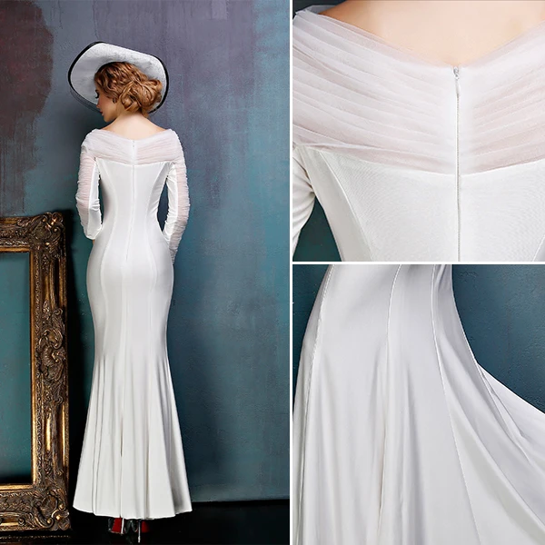 Simple White Evening Dress Satin Formal Dress With Ruffle Tulle