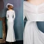 Simple White Evening Dress Satin Formal Dress With Ruffle Tulle