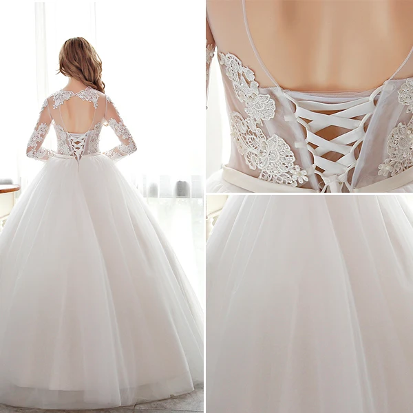 Elegant Lace Wedding Dress Scoop Neckline Pierced Bridal Ball Gown With Sash