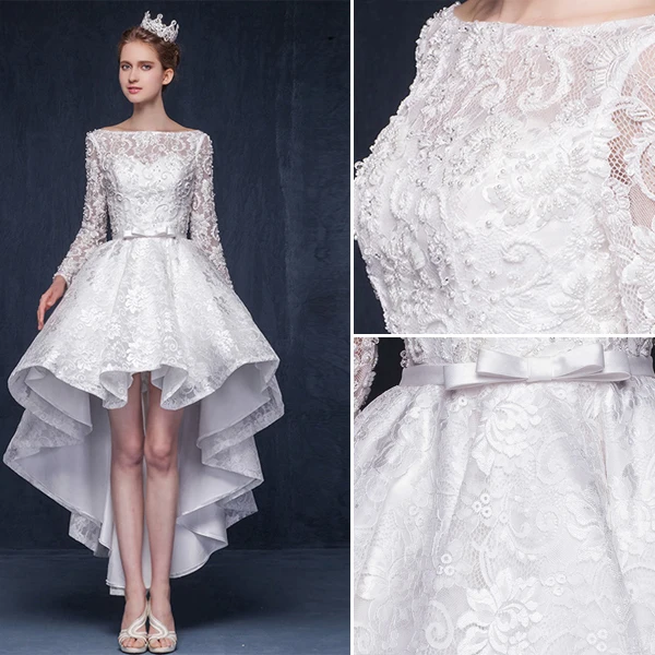 Gorgeous A-line Square Neckline Ruffle Asymmetrical Short Lace Wedding Dress