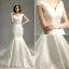 Mermaid Off The Shoulder Deep V-neck Beading Rhinestones Sash Ivory Satin Wedding Dress