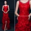 Glamorous Mermaid Red Long Evening Dress Flower Organza Party Dress With Rhinestone