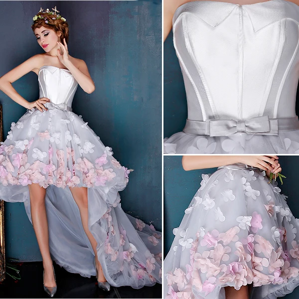 Beautiful Ivory Cocktail Dress Empire Asymmetrical Party Dress With Colorful Flowers