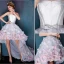 Beautiful Ivory Cocktail Dress Empire Asymmetrical Party Dress With Colorful Flowers