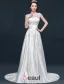 Une Ligne Volants Appliques Décolleté Carré De Dentelle Sash Robe De Mariée En Satin