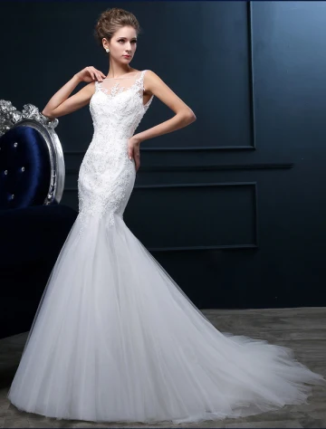 Sirène Décolleté Carré De Dentelle Dos Nu Tulle Robe De Mariée