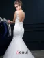 Mermaid Square Neckline Backless Lace Tulle Wedding Dress